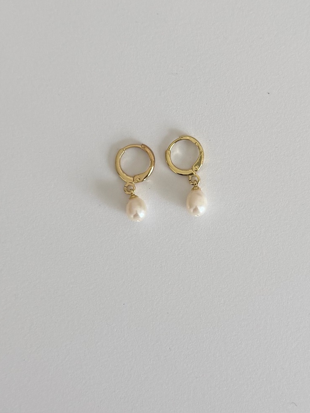 Mini Gold Pearl Drop Hoop Earrings - Women Jewelry